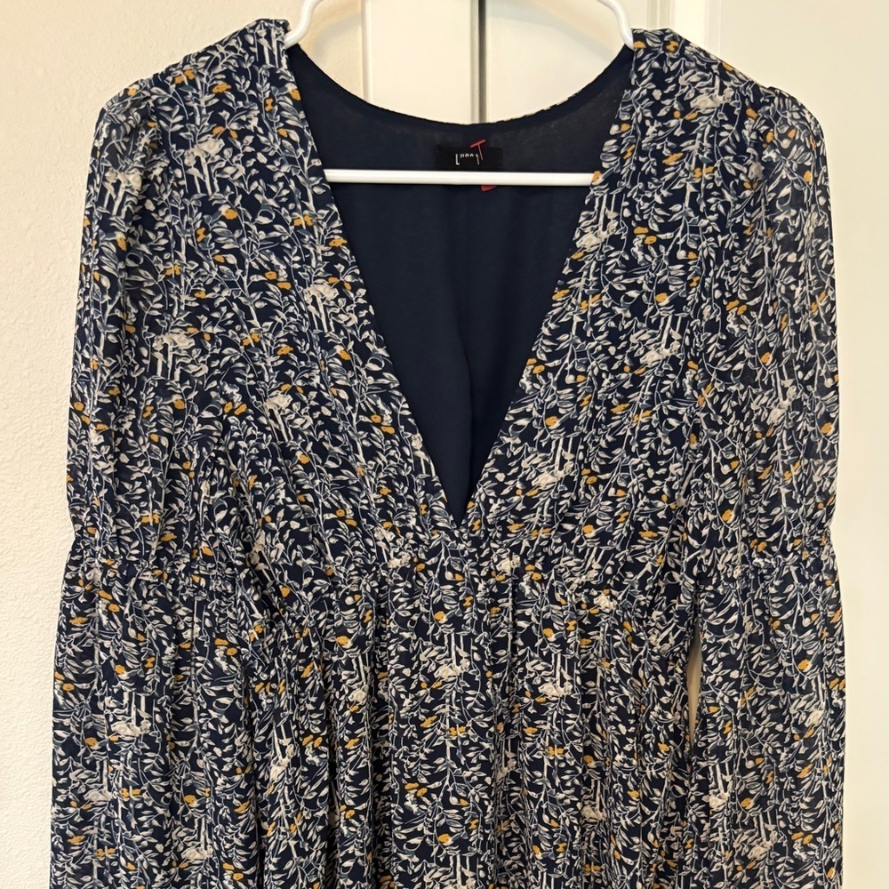 Urban Outfitters Lucca Low V-Neck Elastic Waist Mini Dress with Bell Sleeves XS - Picture 2 of 9